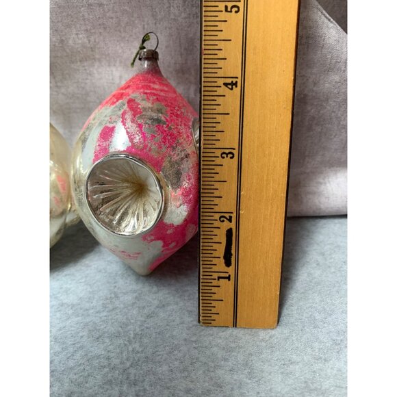 Vintage Mercury Glass Teardrop Christmas Ornaments Set of 6 Pink/Silver - Picture 5 of 10